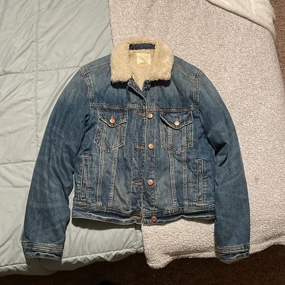 Sherpa Lined American Eagle Jean Jacket With Fur Sherpa Lined Blue